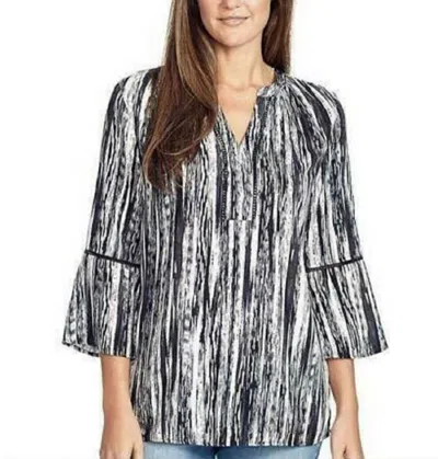 Gloria Vanderbilt Women's Nova Flutter Sleeve Blouse In Flow Black In Multi