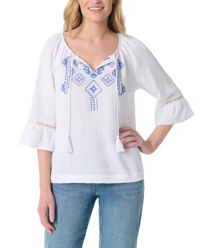 Gloria Vanderbilt Women's Peasant Embroidery Top In White