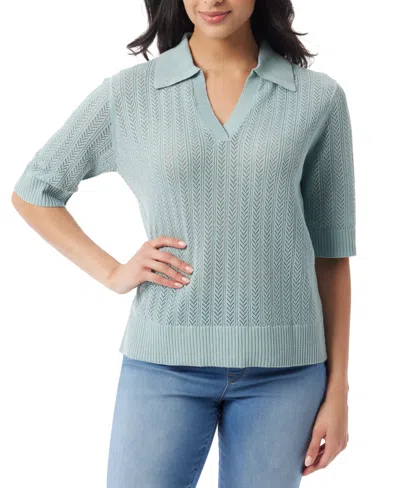 Gloria Vanderbilt Women's Peggy Pointelle-knit Polo Sweater In Aquifer