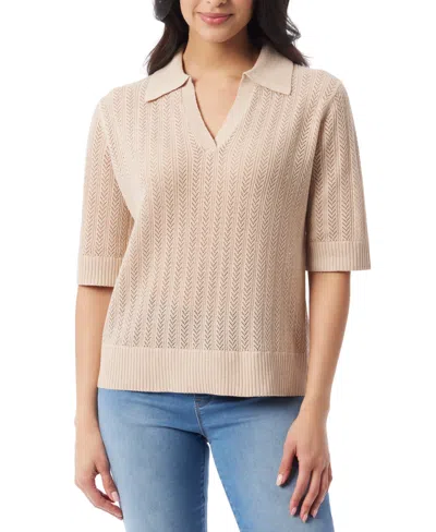 Gloria Vanderbilt Women's Peggy Pointelle-knit Polo Sweater In Dusty Sand
