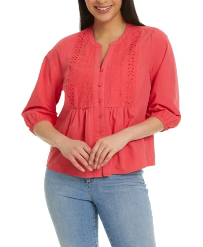 Gloria Vanderbilt Women's Peplum Button-front Top In Red