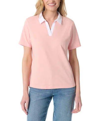 Gloria Vanderbilt Women's Point Collar Short-sleeve Polo T-shirt In Pink