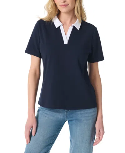 Gloria Vanderbilt Women's Point Collar Short-sleeve Polo T-shirt In Blue