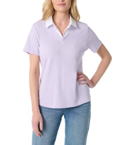 Gloria Vanderbilt Women's Point-collar Short-sleeve Polo Top In Purple