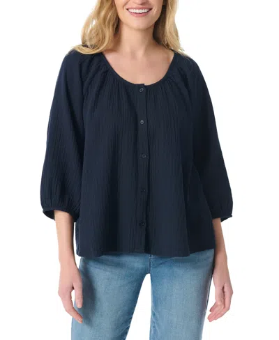 Gloria Vanderbilt Women's Round Neck Peasant-style Top In Blue
