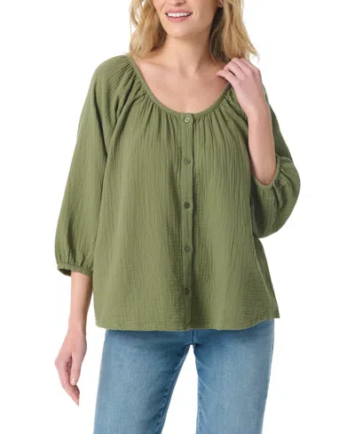 Gloria Vanderbilt Women's Round Neck Peasant-style Top In Green