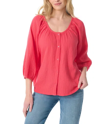 Gloria Vanderbilt Women's Round Neck Peasant-style Top In Pink