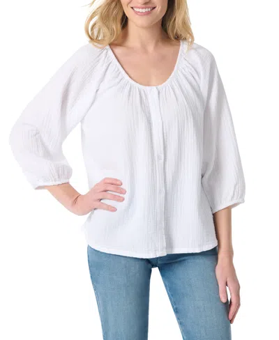 Gloria Vanderbilt Women's Round Neck Peasant-style Top In White
