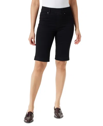 Gloria Vanderbilt Petite Shape Effect High Rise Pull On Denim Bermuda Shorts In Black Rinse