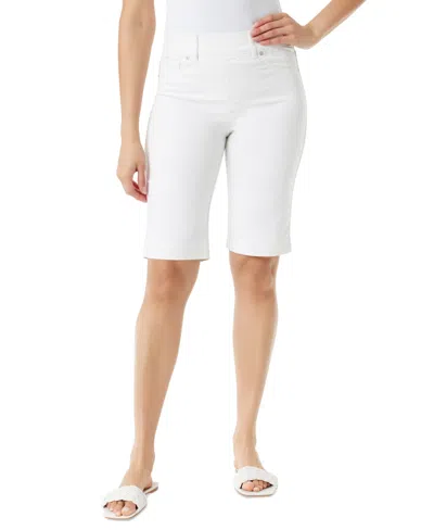 Gloria Vanderbilt Petite Shape Effect High Rise Pull On Denim Bermuda Shorts In Vintage White