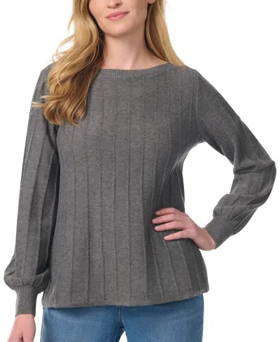 Gloria Vanderbilt Women's Thelma Ribbed-knit Boat Neck Loose-fit Sweater In Boulder Grey
