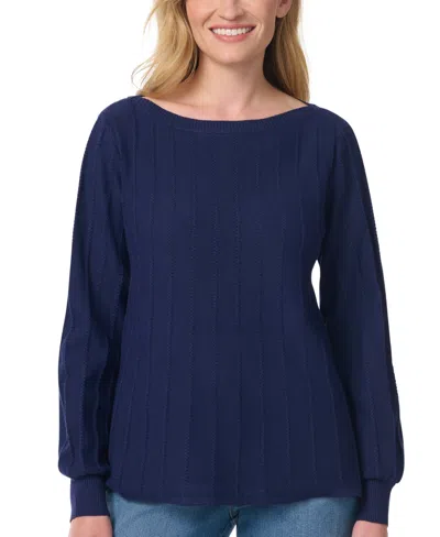 Gloria Vanderbilt Women's Thelma Ribbed-knit Boat Neck Loose-fit Sweater In Midnight Affair