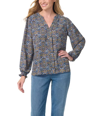 Gloria Vanderbilt Women's V-neck Long-sleeve Bishop-style Blouse In Brown