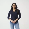 Gloria Vanderbilt Womens 3/4 Sleeve Regular Fit Button-down Shirt In Blue