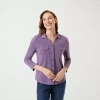 Gloria Vanderbilt Womens 3/4 Sleeve Regular Fit Button-down Shirt In Purple