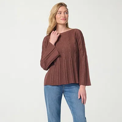 Gloria Vanderbilt Womens Boat Neck Long Sleeve Pullover Sweater In Brown