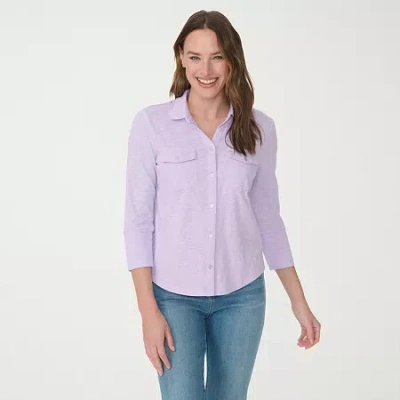 Gloria Vanderbilt Womens Button-down Shirt In Purple