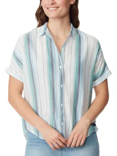 Gloria Vanderbilt Womens Collar Short Sleeves Button-down Top In Multi
