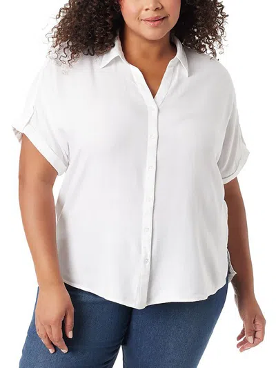 Gloria Vanderbilt Womens Cotton Blend Short Sleeve Button-down Top In Vintage White