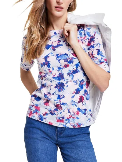 Gloria Vanderbilt Womens Cotton Boat Neck Pullover Top In Multi