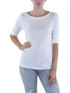 Gloria Vanderbilt Womens Crewneck Elbow Sleeve Pullover Top In White