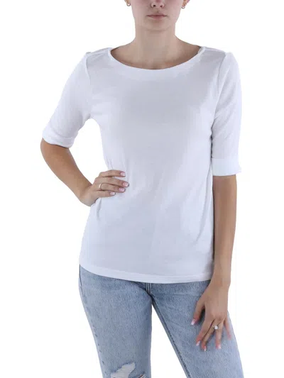 Gloria Vanderbilt Womens Cotton Boat Neck Pullover Top In White