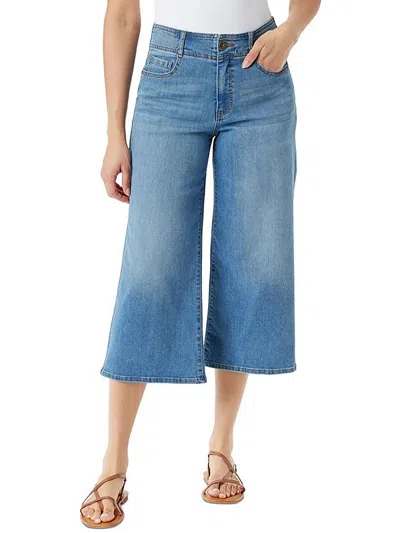Gloria Vanderbilt Women's Shape Effect Tummy Sculpt Cropped Culotte Jeans In Merrick Blue With Whiskers
