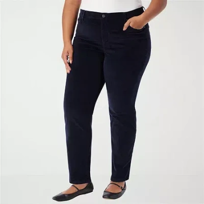 Gloria Vanderbilt Womens Plus High Rise Straight Corduroy Pant In Blue