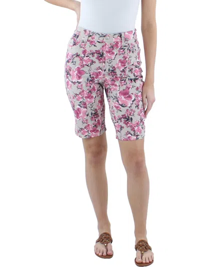 Gloria Vanderbilt Womens Pockets Floral Denim Shorts In Multi