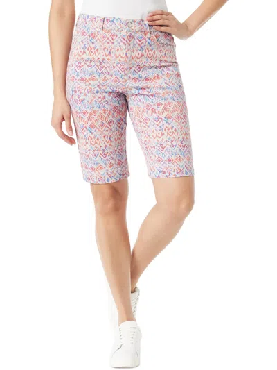 Gloria Vanderbilt Women's Amanda 11" Bermuda Denim Shorts In Stonewood Tribal Watercolor Beige