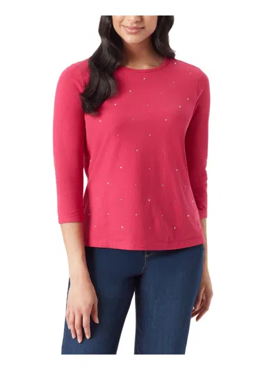 Gloria Vanderbilt Womens Rhinestones Casual Wear Pullover Top In Multi
