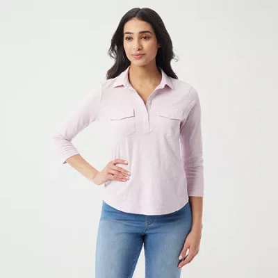 Gloria Vanderbilt Womens V Neck 3/4 Sleeve Polo Shirt In Pink
