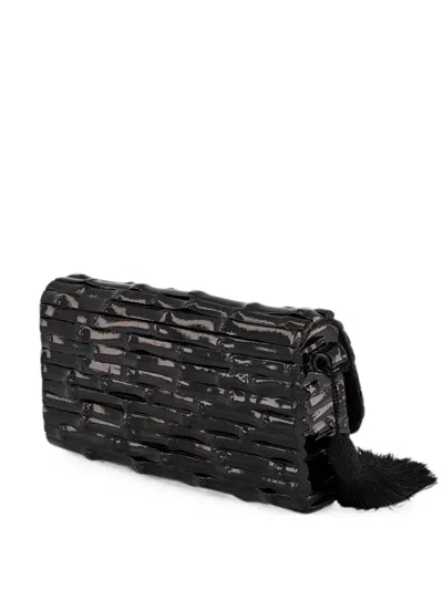 Glorinha Paranagua Gaya Lacquered Bamboo Clutch Bag In Black