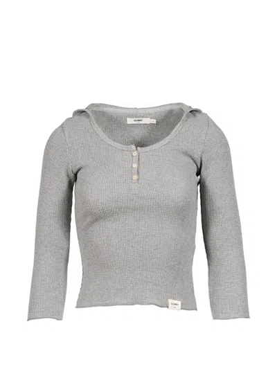 Glowny 3/4 G Waffle-knit Button Hoodie In Gray