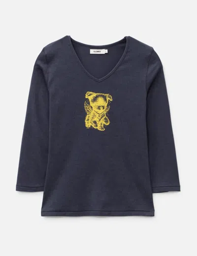 Glowny Angel Puppy V Neck 3/4 Sleeve In Blue