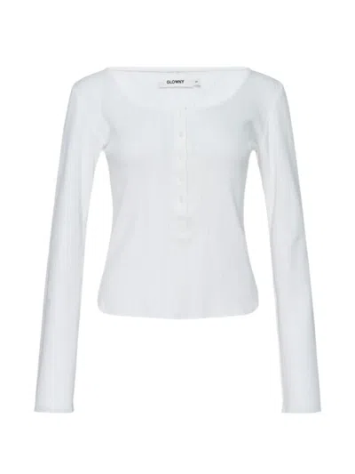 Glowny Button-up Polo Top In White