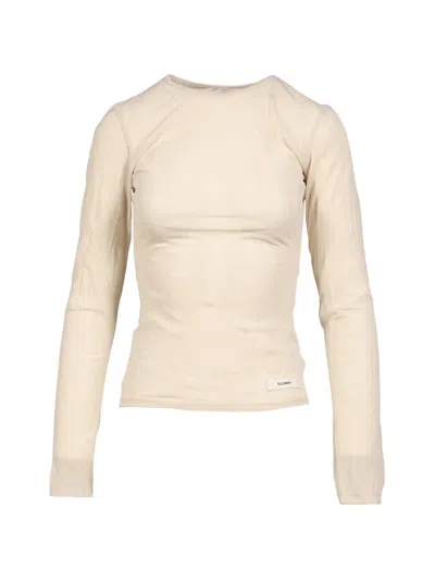 Glowny Crinkled Long-sleeve Sheer T-shirt In Neutral
