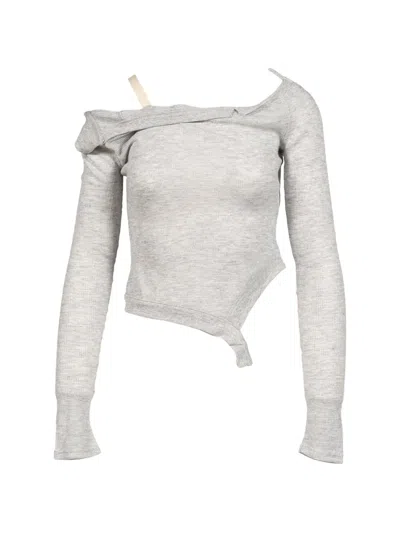 Glowny Demi Soft Breeze Asymmetric Off-shoulder Top In Gray