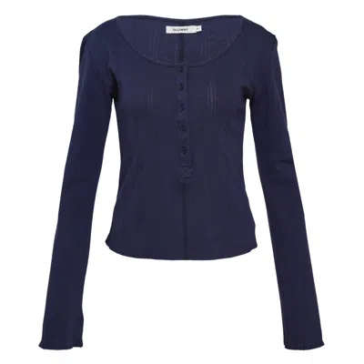 Glowny Honey Eyelet Button Long Sleeve Top In Blue