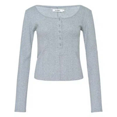 Glowny Honey Eyelet Button Long Sleeve Top In Gray