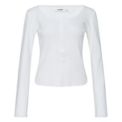 Glowny Honey Eyelet Button Long Sleeve Top In White