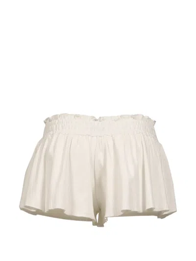 Glowny Honey Ruffled Pointelle-knit Mini Shorts In White