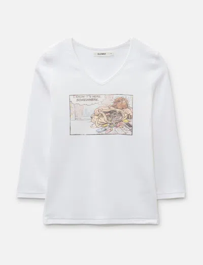 Glowny Lost Girl V Neck 3/4 Sleeve In White