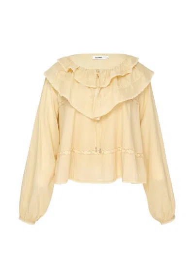 Glowny Mallow Ruffled Lace-trim Blouse In Neutral