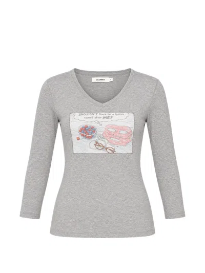Glowny Off Duty Girl V-neck T-shirt In Gray