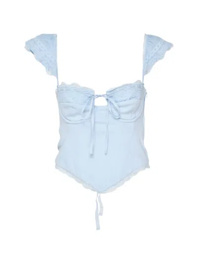 Glowny Powder Lace-trim Corset Top In Blue