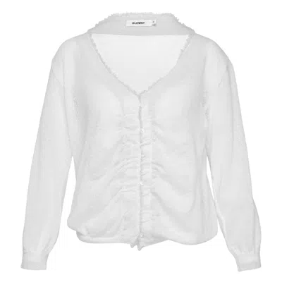 Glowny Sherbet V-neck Fringe Cardigan In White