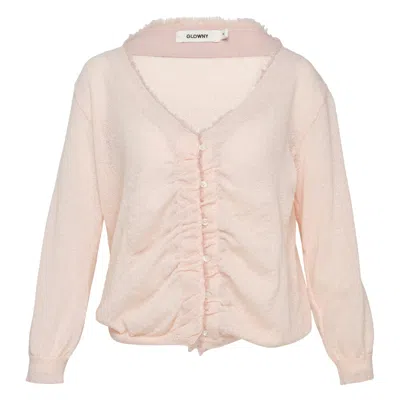 Glowny Sherbet V-neck Fringe Cardigan In Pink