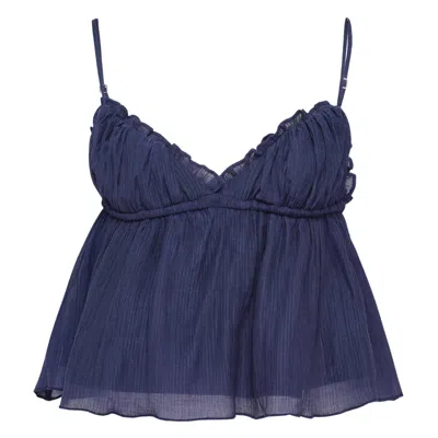 Glowny Shirred Crinkle Bustier Top In Blue