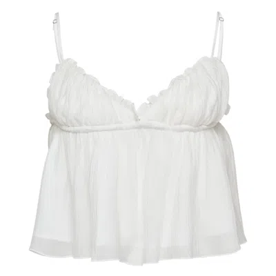Glowny Shirred Crinkle Bustier Top In White